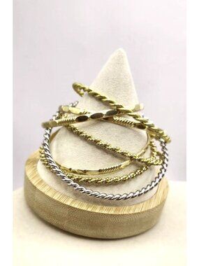 Gold & Silver-Toned Mixed Textured Bangle Set Stackable Bracelets   7-Piece